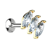 Micro UFO Labret femelle doré avec trois cristaux...