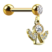 Micro barbell 14k gold-plated with ball and angel pendant