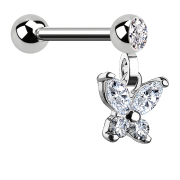 Micro barbell silver with ball and butterfly pendant