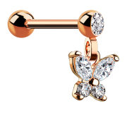 Micro Barbell or rose avec boule et pendentif papillon