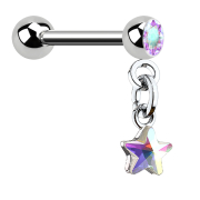 Micro barbell silver with ball and pendant crystal star...