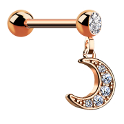 Micro barbell rose gold with ball and pendant crescent moon