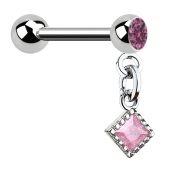 Micro Barbell argent avec boule et pendentif opale rose
