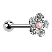 Micro bilanciere in argento con sfera e fiore con perla rosa