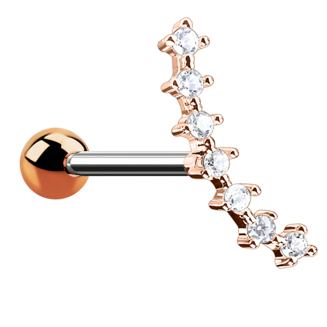 Micro Barbell or rose avec boule et demi-lune avec cristal