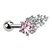 Micro barbell silver with ball and shooting star pink