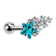 Micro barbell silver with ball and shooting star aqua