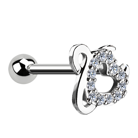 Micro barbell silver with ball and devils heart