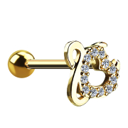 Micro barbell 14k gold-plated with ball and devils heart