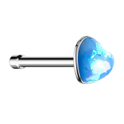 Nose stud straight silver with opal heart light blue