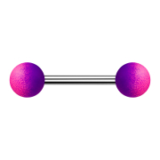 Barbell silber mit zwei Kugeln Gummibeschichtet violett und pink