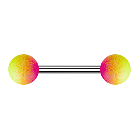 Barbell silver with two balls rubber-coated pink and yellow