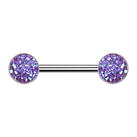 Barbell silver with purple druse stone