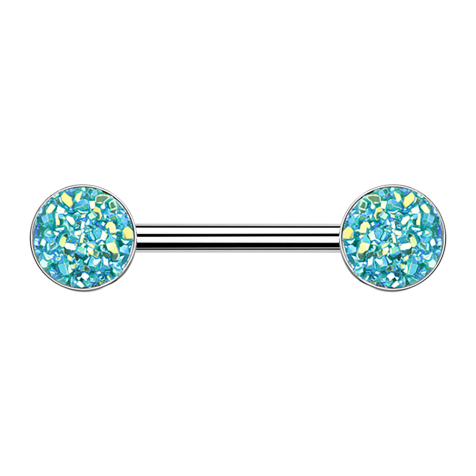 Barbell argent avec pierre Druse verte