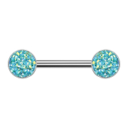 Barbell argent avec pierre Druse verte