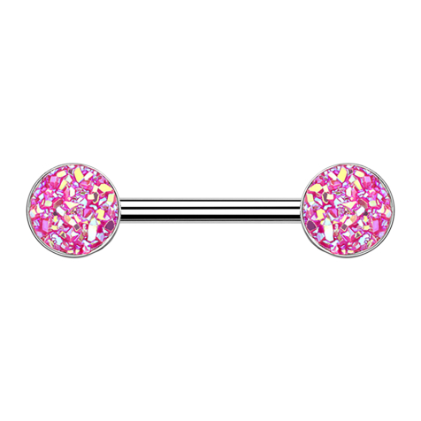 Barbell silver with pink druse stone