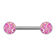 Barbell silver with pink druse stone