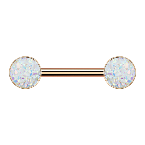 Barbell in oro rosa con pietra drusa bianca