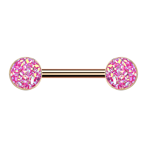 Barbell rose gold with pink druse stone
