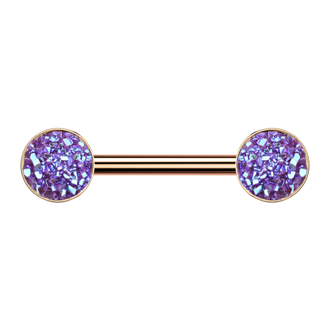Barbell rose gold with purple druse stone