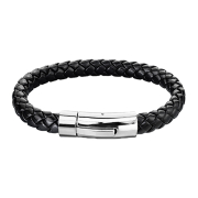 Black imitation leather bracelet with silver clasp