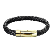 Black imitation leather bracelet with gold-plated clasp