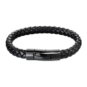 Black imitation leather bracelet with black clasp