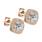 Stud earrings rose gold square with crystal border and crystal in the middle