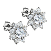Stud earrings silver crystal flower with large crystal