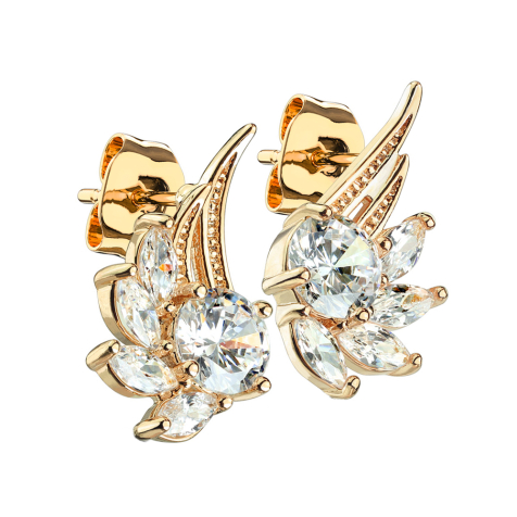 Stud earrings rose gold angel wings with crystal