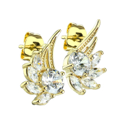 Stud earrings 14k gold-plated angel wings with crystal