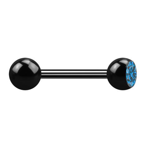 Barbell black with ball and crystal light blue