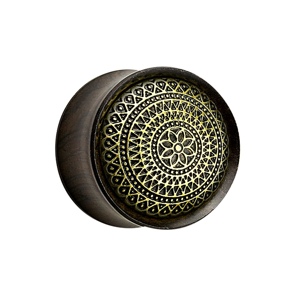 Tapsi's Coolbodyart Holz Plug Mit Opal - Tribal Design Grün