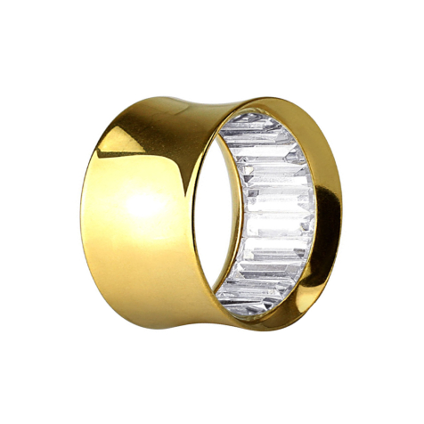 Gold-plated flared tunnel with silver crystals inside