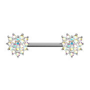 Barbell silver crystal paved heart multicolor
