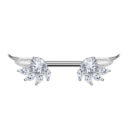 Barbell silver angel wings with crystal silver