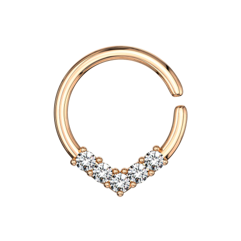 Micro piercing anneau rose-doré rond avec des cristaux