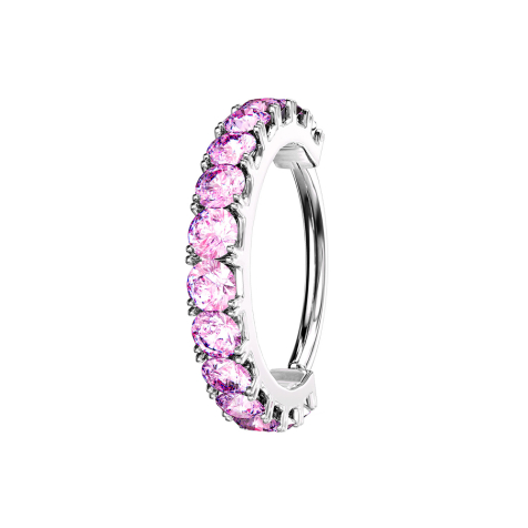 Micro piercing anneau argent arc de cristal rose