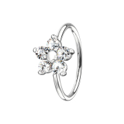 Micro piercing ring silver crystal flower silver