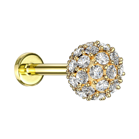 Micro labret internal thread 14k gold-plated multi crystal ball