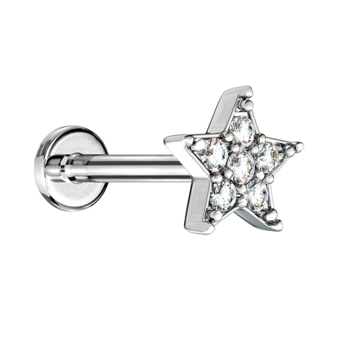 Micro Labret Innengewinde silber Stern Kristall silber