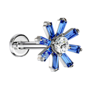 Micro labret internal thread silver crystal flower dark blue