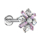 Micro Labret filet intérieur argent croix fleur de cristal rose