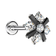 Micro labret internal thread silver cross crystal flower...