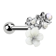 Micro Barbell argent papillon dans un champ de fleurs