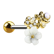 Micro barbell 14k gold-plated butterfly in flower meadow