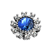 Dermal Anchor silver double crystal paved dark blue