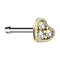 Nose stud straight 14k gold-plated heart crystal silver