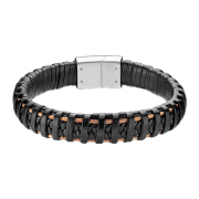 Black leather strap with two rose gold bands