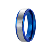 Bague bleue rayée brossée argent